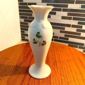 Donegal Ireland shamrock parian ware bud vase cream color with green shamrocks